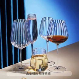 2-piece simple striped bowl belly vertical transparent glass red wine glass family party wine goblets champagne glass 240513