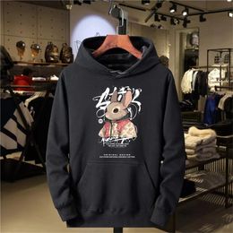 Mens Cotton Hoodie Street Trend Fashion Rabbit Print Leisure Warmth Sweatshirt Extra Large Loose Woolen Sweater 240428