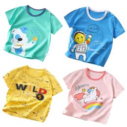 2024 Summer Boys Girls T-shirts Candy Colour Tops for Kids Short-sleeve Children Shirts Cotton Baby Tees Toddler Outfits Clothing L2405