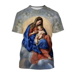Men's T-shirt Bled Virgin Mary Jesus Print Men's and Women's Fashion 2024 New Summer Faith Love Hope Personalised Trend Casual Tops