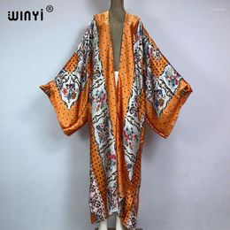 Kimono Africa Floral Wave Dot Print Beach Wear Cover-ups Elegant Cardigan Outfits For Women Vestidos Swimwear Coat