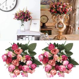 Decorative Flowers 21 Heads Of Roses 7 Forks Artificial Wedding And Home Pography Dining Table Coffee Decoration L5