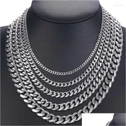 Chains 15 Pieces Stainless Steel Cuban Link Necklace For Men Women Tarnish Heavy Curb Chain 6Mm 20 Inches Drop Delivery Dh3Ez