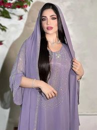 Ethnic Clothing Saudi Arabic Party Dress for Women Abaya Muslim Diamond Hijab Dresses Set 2 Piece Vestidos Mujer Morocco Kaftan Abayas Robe 2023 T240515