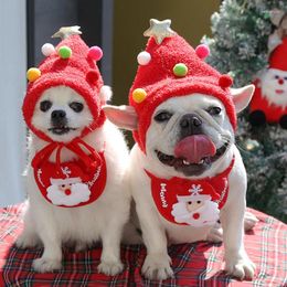 Dog Apparel Christmas Pet Cat Santa Hat Bandana Scarf Bibs Puppy Xmas Costume Ornaments Cosplay Props Caps Party Supplies