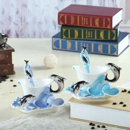 Mugs Ceramic Handicrafts Dolphin Cup Plate Blue Creative Tea Fashionable And Light Luxury Jade Chinese