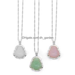 Pendant Necklaces Sier Color Buddha Women Girls Amet Chinese Style Maitreya Necklace Jewelry Wholesale Accessories 003336B Drop Delive Otgkp