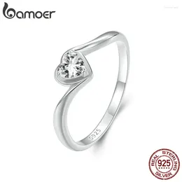 Cluster Rings BAMOER White Gold Plated Heart-shaped Moissanite Solitaire Engagement Ring For Women 925 Sterling Silver VVS1 Wedding Band