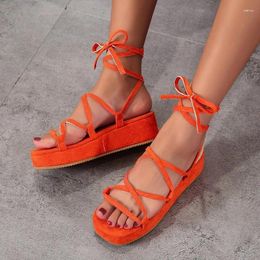 Dress Shoes 2024 Women Sandal Woman Platform Non-slip Wedge Cross Tied Casual Shoe Summer Sexy Lady Lace Up Beach Sandals Large Size 36-43