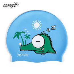 COPOZZ Childrens Swimming Hat Cartoon Cute Pig Cat Suitable for Boys and Girls Elastic Waterproof Earmuffs 4-12y Swimming Pool Hat Size 1 240509