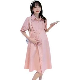 Maternity Dresses Summer Fashion Cotton Maternity Long Blouse Elegant Chic A Line Dress Clothes for Pregnant Women Pregnancy Y240516