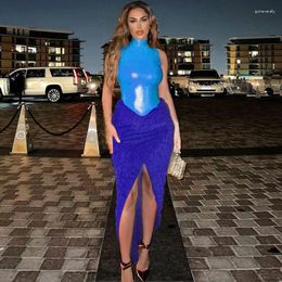 Work Dresses Dress Halter Solid Sexy Club Party Casual Elegant Bodycon Evening Slit 2024 Fall Women Fur Maxi Luxury 2 Piece Skirt Set