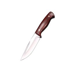 High Quality Survival Straight Knife 440C Satin/Laser Pattern Drop Point Blade Full Tang Wood Handle Outdoor Fixed Blade Hunting Knives With Leather Sheath