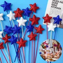 Party Supplies 10Pcs Glitter Five Stars Foam Stick For National Day Independence Decoration Birthday Cake Toppers Wedding Table Decor