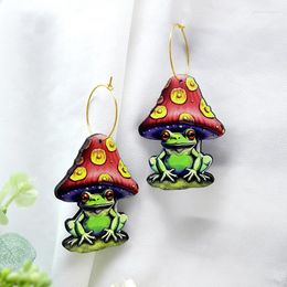 Dangle Earrings WE106 Wooden Mushroom Frog With Brass Hooks Handmade Jewellery Halloween Christmas Gift For Her