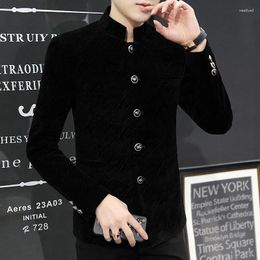 Men's Suits 2024-Boutique Fashion Gentleman Slim Casual Plus Velvet Stand Collar Elegant Korean Wedding Host Blazer