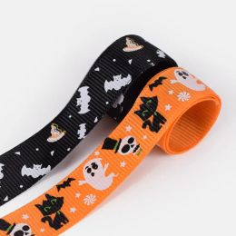 Halloween Orange Ribbon reindeer print Glitter Fabric Ribbons Wrap Gift Box Wrapping Festivel home Decorations ZZ