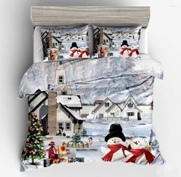 Bedding Sets Snow Landscape Duvet Cover Set Winter Theme Christmas Snowman Celebration Bedroom Decor 2/3 Pieces With Pillowcases