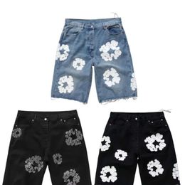 Denim Jeans Shorts Men Designer Women Short Jean For Mens Luxury High Qulity Straight Holes Tight Flower Printing Shortpants Slim Hip H Df