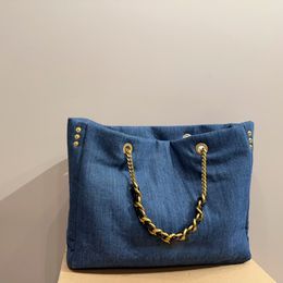 luxurys designer bags double letters toteWomen Designer Washing Blue Denim Garbage Bag Large Capacity Shopping Bags Diamond Lattice Chain Shoulder Handbag