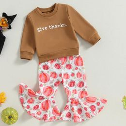 Clothing Sets Halloween Kid Children Girl Pant Autumn Clothes Letters Sweatshirt And Pumpkin Print Flare Pants Baby Items