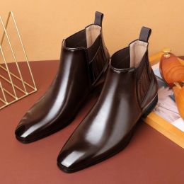 New Chelsea Boots Men Black Coffee Business Square Head Vintage Ankle Boots Handmade Size 39-46