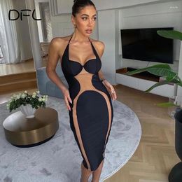 Work Dresses DFLlifes Halter Backless Women's Dress Transparent Spliced Lace Slim Black Sexy Club Spring Summer For Woman 2024