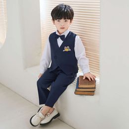 Baby Kids Wedding Party Dress Children Summer Khaki Photography Suit School Boys Vest Pants Bowtie Birthday Ceremony Costume