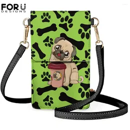 Shoulder Bags FORUDESIGNS Women Bag Crossbody Phone Pocket Cute Pug With Bone Printed Female Money Purse Handbag