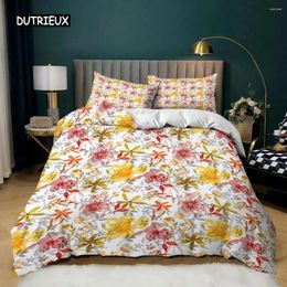 Bedding Sets Small Fresh Duvet Cover Set Garden Style Red Yellow Flowers Green Leaf Teens King Size Polyester Quilt