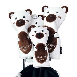 Other Golf Products Golf wooden cover white bear golf club head cover used for driver lane hybrid waterproof protection PU leather soft golf head coverL2405