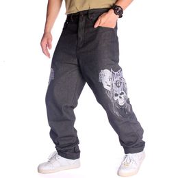 Hip-hop Hiphop Street Dance Jeans Trendy Men's Embroidered Skull Straight Tube Loose Relaxed Skateboarding Pants Plus SizeM516 78