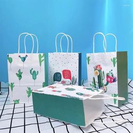 Gift Wrap 10pcs Cactus Paper Bag With Handles Solid Colour Packing Bags For Store Clothes Wedding Christmas Party Supplies Handbags