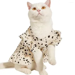 Dog Apparel Beautiful Kitty Dress Button Closure Puppy Round Neck Dress-up Heart Print Cute Girl Pet