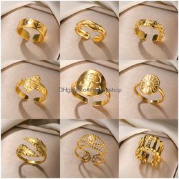Jewellery Feather Anillos Mujer Stainless Steel Rings For Women Gold Colour Bague Finger Devils Eye Anel Heart New In Ring Drop Delivery Oto2H