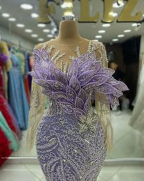 Princess Evening Dresses 3D Appliques Beads Sequins Lace Prom Gowns Custom Made Long Sleeves Sweep Train Special Occasion Wear