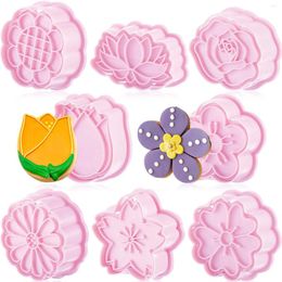 Baking Moulds 8Pcs Plastic Flower Cookie Cutters Biscuit Mold Pastry Pressing Stamp Tools