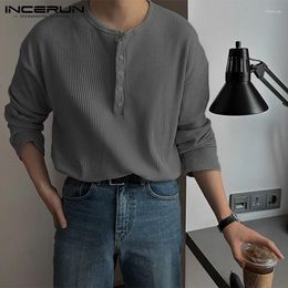 Men's T Shirts INCERUN Men Solid Color O-neck Long Sleeve Casual Clothing Streetwear 2024 Korean Style Fashion Leisure Tee Tops