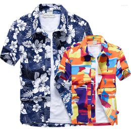 Men's Casual Shirts Summer Three-quarter Sleeve Shirt Loose Beach Flower Hawaii Seaside Vacation Travel Short-sleeved Top