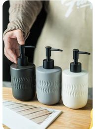 Liquid Soap Dispenser Ceramic Matte Geometric Bottle Kitchen Refillable Hands Dishes Press Bathroom Storage 250ML