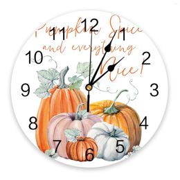 Wall Clocks Thanksgiving Fall Pumpkin Kitchen Round Desktop Digital Clock Non-ticking Creative Childrens Room Watch