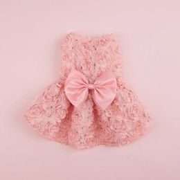 Dog Apparel Princess Dress Embroidered Flower Pet Pink Bowknot Clothes Puppy Spring Summer Dresses