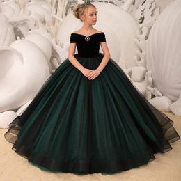 Lovely Blush green Long Flower Girl Dresses for Wedding Sparkly Sequin Crystals Ruffles Tulle Bow 2021Custom Made Girls Pageant Dress 266p