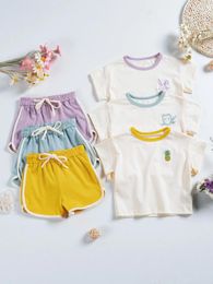 Clothing Sets Summer Infant Embroidery Set 0-4Y Cotton Short Sleeve Casual Shorts Boys & Girls 2pcs Suit Sports