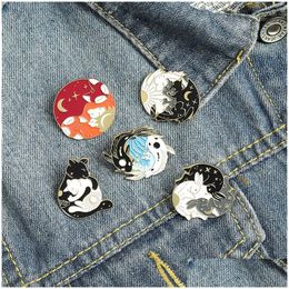 Pins, Brooches Cute Round Goldfish Fox Enamel Pin For Women Girl Fashion Jewellery Accessories Metal Vintage Pins Badge Wholesale Drop Dhjnx