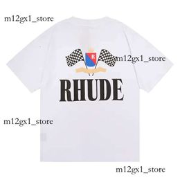 Rhudes Designer T Shirt Mens Rhude Shorts Tracksuits Printing Letter Black White Grey Rainbow Color Summer Fashion Cotton Cord Top Brand Short Sleeve 28