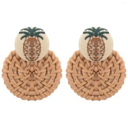 Dangle Earrings Handmade Pineapple Drop For Women Wooden Straw Weave Rattan Big Ball Wedding Trendy