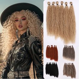 Afro Kinky Curly Hair Synthetic Hair Extensions Bundles 20 22 24 inches 6PCS Blonde Weave High Temperature Fibre Hair Extensions 240516