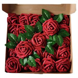 Decorative Flowers 25 PCS Simulation Rose Flower Head Gift Box Of Home Wedding Decorations Household DIY Craft Lifelike Paper