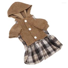 Dog Apparel Pet Warm Clothing Comfortable Lattice Style Button Design With Hat For Winter Dress Small